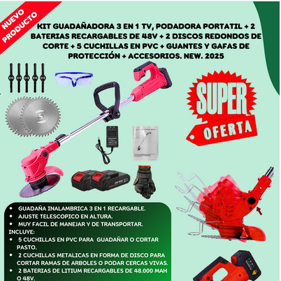 GUADAÑA INHALAMBRICA + 2 BATERIAS RECARGABLES + ACCESORIOS + ENVIO GRATIS